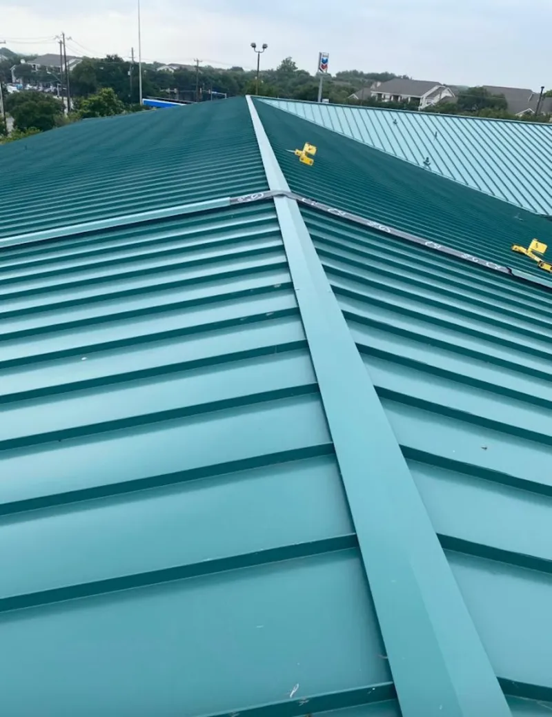 Green commercial metal roof ridge and valley for Metal Roof Repair in Cold Spring